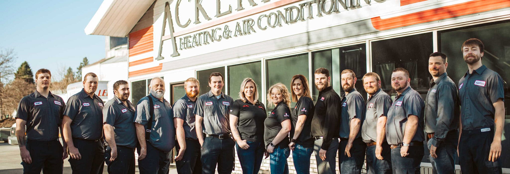 The Ackerman-Nolan Heating, Air Conditioning & Duct Cleaning team outside of their office in Colfax, WA.